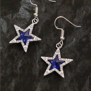 New Silver & Blue Star Earrings #161s